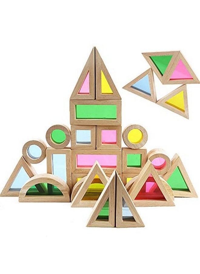 Agirlgle Wood Building Blocks Set For Kids 24 Pcs Rainbow Stacker Stacking Game Construction Building Toys Set Preschool Colorful Learning Educational Toys Geometry Wooden Blocks For Boys & Girls  - Image 1