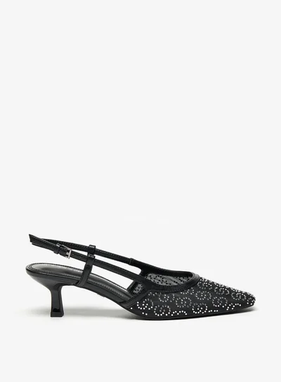 سيليست Women's Embellished Slingback Sandals with Kitten Heels