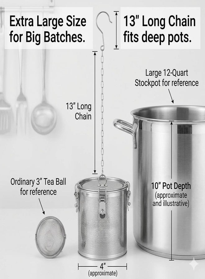 Hemoton Seasoning Strainer, Extra Large Spice Infuser for Cooking Soup, 5.9" Stainless Steel Mesh Tea Ball Strainer with Long Chain, Fine Seasoning Filter Basket for Brine, Herbs, Stews & Bulk Loose Leaf - Image 4