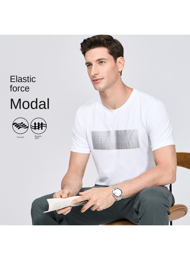سيبتولفز 【elastic Cool Modal】 قميص رجالي صيفي عصري برقبة مستديرة وكم قصير قابل للتنفس وطباعة رقمية - Image 2