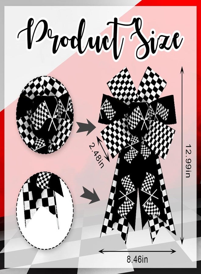 ALIBBON 2 Pcs Racing Checkered Flag Bows for Wreaths, Black White Wreath Bows, Sports Bows for Front Door, Race Party Decor, Race Car Burlap Bows for Sports Wreath Indoor Outdoor Decoration - Image 2