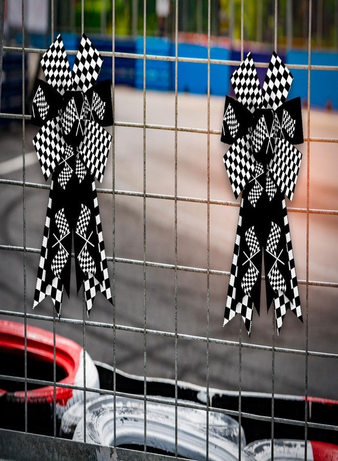 ALIBBON 2 Pcs Racing Checkered Flag Bows for Wreaths, Black White Wreath Bows, Sports Bows for Front Door, Race Party Decor, Race Car Burlap Bows for Sports Wreath Indoor Outdoor Decoration - Image 4