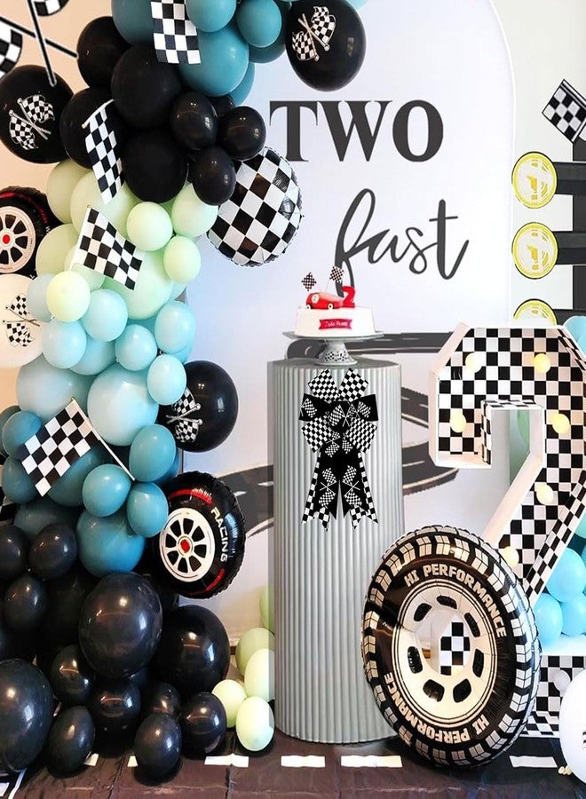ALIBBON 2 Pcs Racing Checkered Flag Bows for Wreaths, Black White Wreath Bows, Sports Bows for Front Door, Race Party Decor, Race Car Burlap Bows for Sports Wreath Indoor Outdoor Decoration - Image 3