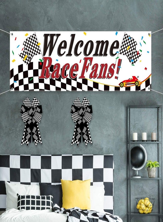 ALIBBON 2 Pcs Racing Checkered Flag Bows for Wreaths, Black White Wreath Bows, Sports Bows for Front Door, Race Party Decor, Race Car Burlap Bows for Sports Wreath Indoor Outdoor Decoration - Image 5
