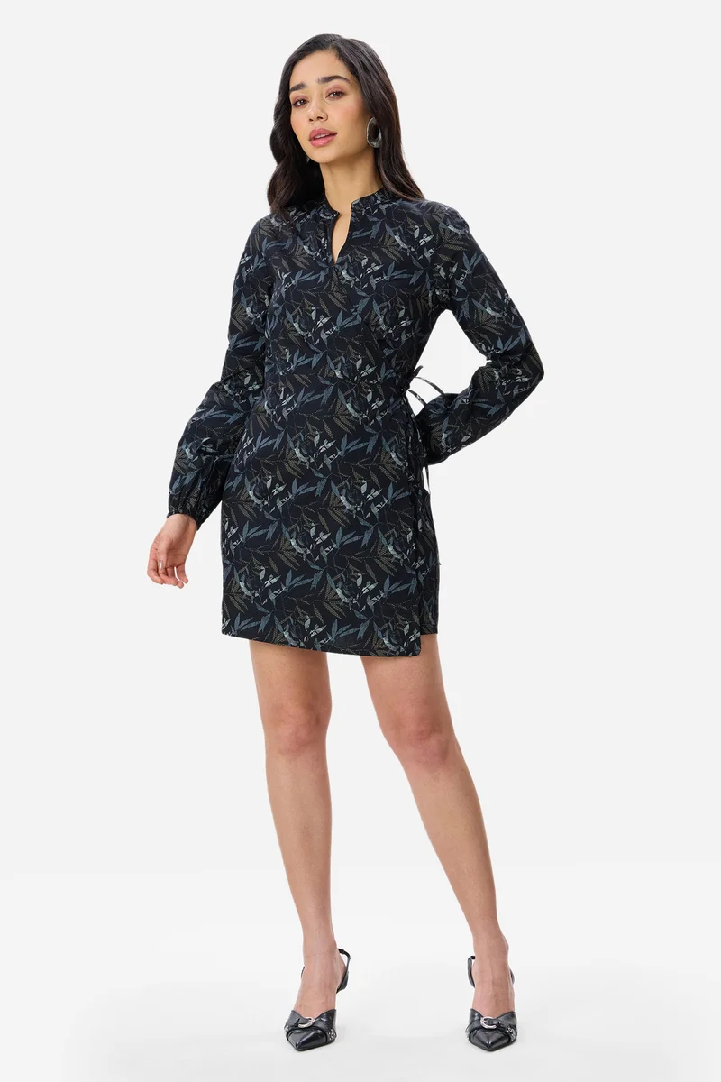 فيرجيو Tropical Cotton Wrap Mini Dress for Women