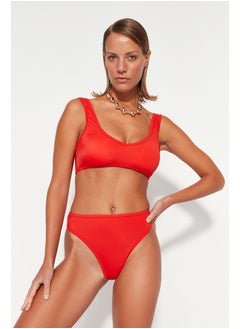 trendyol Red Thong High Waist High Leg Bikini Bottom  - Image 1