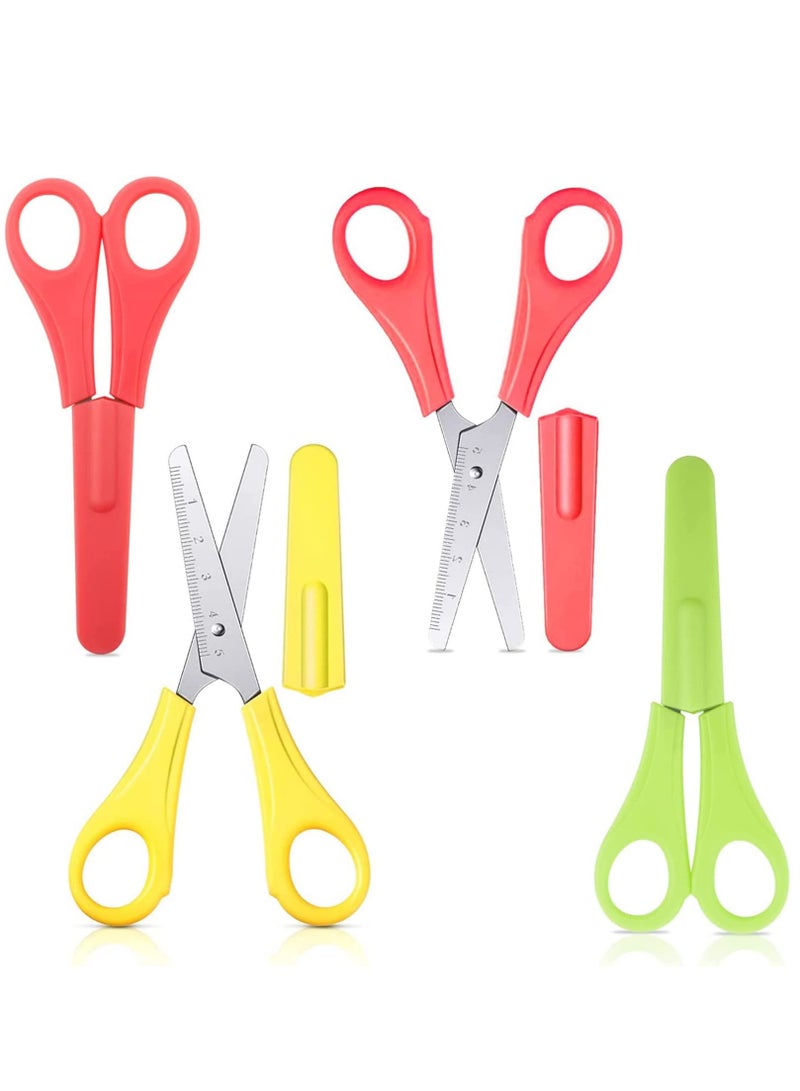 KASTWAVE Kids Safety Scissors, Small School Children Blunt Kids Scissors, Sharp Stainless Steel Blades Safety Comfort Grip Handles for Student Toddler Craft Cutting Paper, 3 Colors(4 Pack) - Image 1