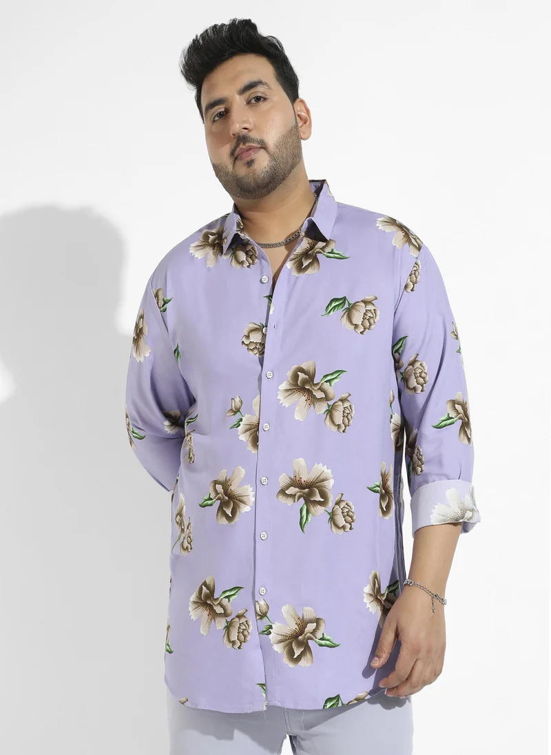 Instafab Plus Men's Lavender Floral Print Shirt