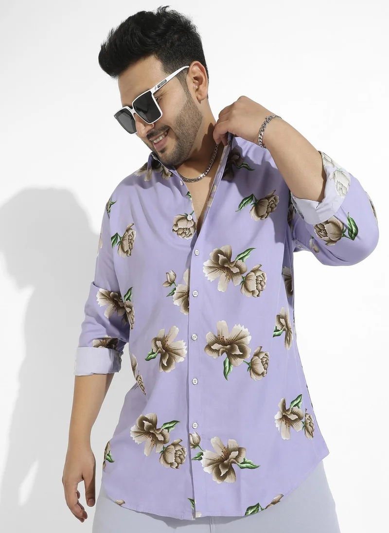 Instafab Plus Men's Lavender Floral Print Shirt