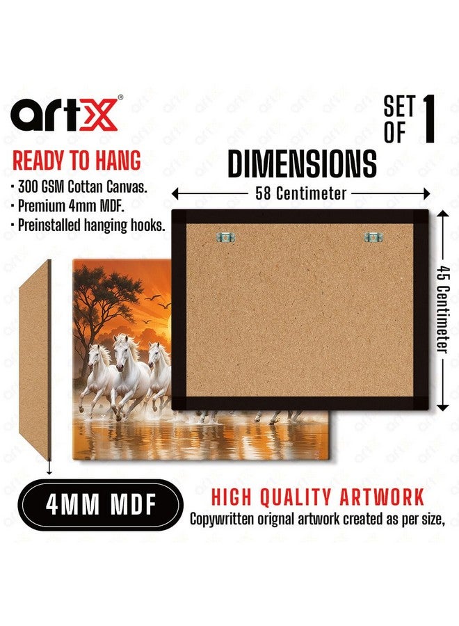 ArtX فن إكس قماش كبير الحجم 7 خيول فاستو إطار فن الجدار، خيول بيضاء تجري على الماء لوحة فاستو شروق الشمس ديكور الجدار، متعدد الألوان، طبيعة، 58.0 × 45.0 سم، مجموعة من 1 - Image 2