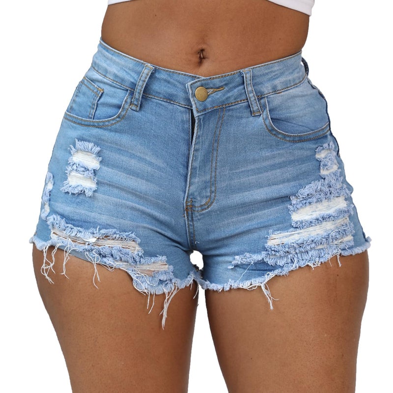 Weigou Women Jean Short Ripped Hot Shorts Comfy Stretchy Women Fringed Denim Shorts (Light Blue(1), M, m) - Image 1