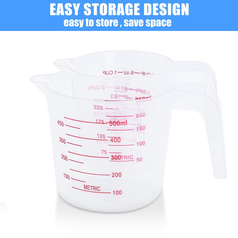 DTDNZKN 2 Pack Measuring Cup Set, Includes 250Ml (1-Cup), and 500Ml (2-Cup) Plastic Liquid Measuring Cups- Baking, Cooking, Mixing & Measuring Cups, Essential Kitchen Tools - Image 3