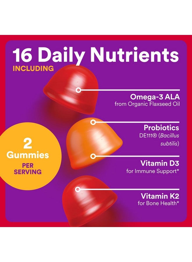 SmartyPants Organic Toddler Multivitamin Gummies: Probiotics, Omega 3 (ALA), Vitamin D3, C, Vitamin B12, B6, A, K & Zinc, Beta Carotene, Gluten Free, Three Fruit Flavors, 60 Count (30 Day Supply) - Image 3