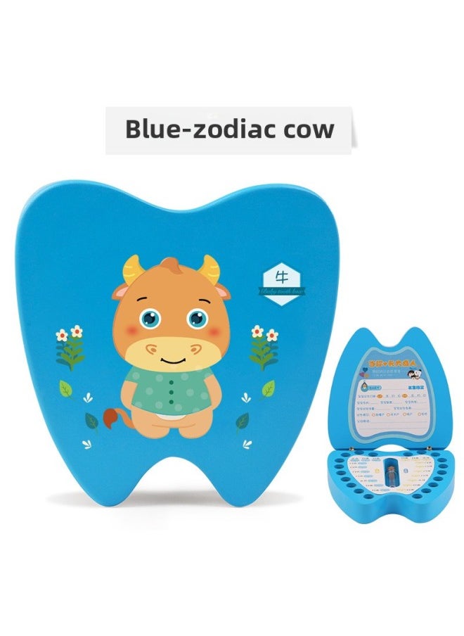 Generic Wooden Children's Deciduous Teeth Storage Box Baby Teeth Changing Storage Box Teeth Dropping Commemorative Collection Creative Home Gifts-Color:Blue Zodiac Bull  - Image 1