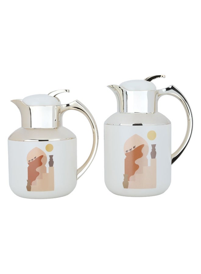 Alsaif Gallery Floria Pro Beige Minaret Gold 2 Piece Thermos Set 