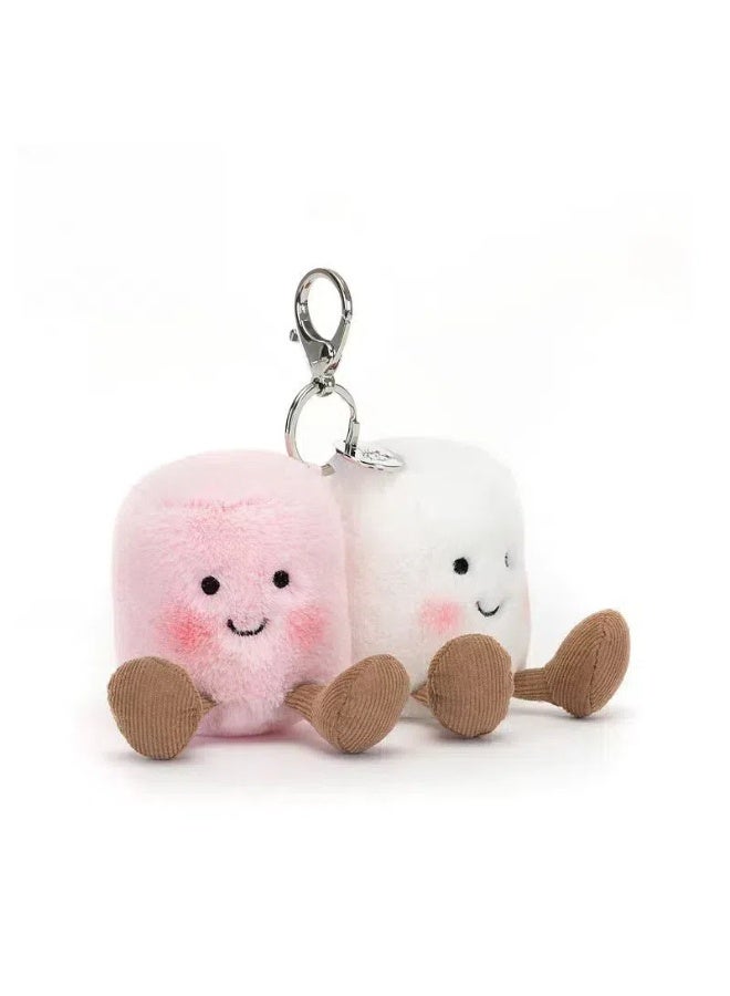 Amuseables Pair of Marshmallows Bag Charm – Cute Pink & White Plush Keychain for Bags, Backpacks, Keys – Soft Marshmallow Duo Accessory with Satin Ribbon & Metal Clasp - Image 1