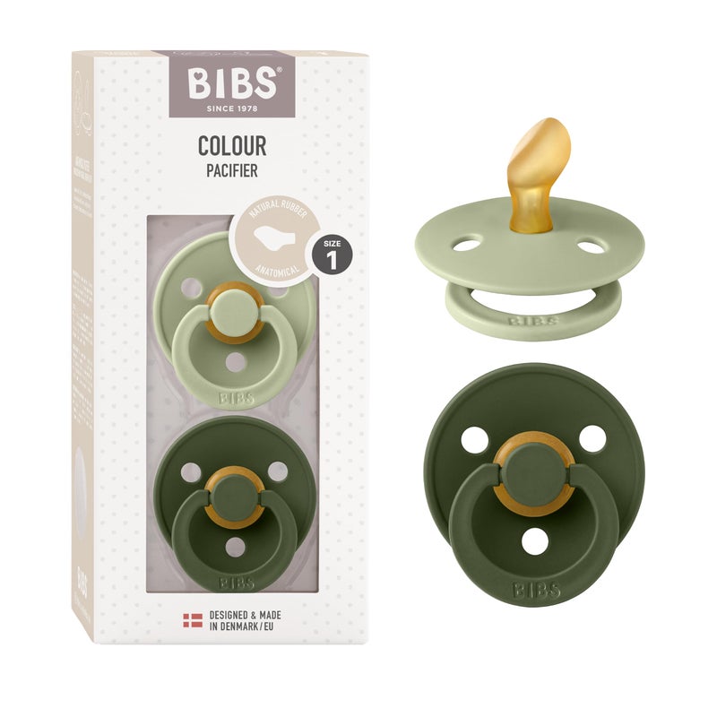 BIBS Pacifiers 0-6 Months | 2-Pack Soothers | Anatomical Nipple | BPA-Free Natural Rubber | Made in Denmark | Sage/Hunter Green Colour Pacifier - Image 1