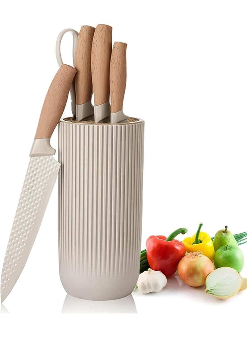 6-Pieces Kitchen Knife Set,   Khaki Sharp Knife Block Sets for Kitchen, Non-stick Non-slip Stainless Steel Chef knives with Universal Block Suitable for Home Restaurant (Khaki) - Image 1
