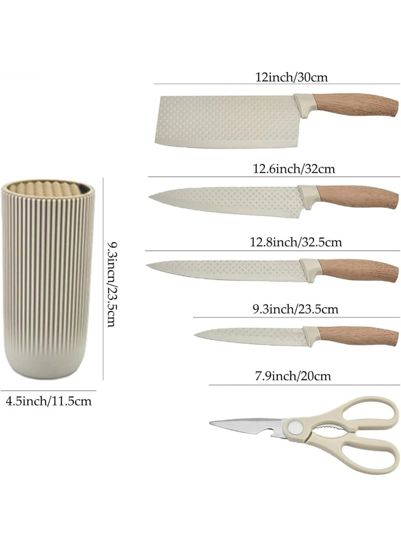 6-Pieces Kitchen Knife Set,   Khaki Sharp Knife Block Sets for Kitchen, Non-stick Non-slip Stainless Steel Chef knives with Universal Block Suitable for Home Restaurant (Khaki) - Image 3