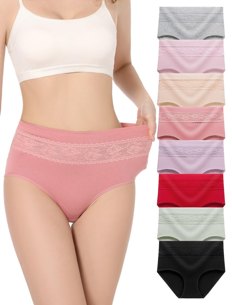 HAVVIS Women's Briefs Underwear Cotton High Waist Tummy Control Panties Rose Jacquard Ladies Panty Multipack (Brief 05-8 Pack - Assorted Colors, Large) - Image 1