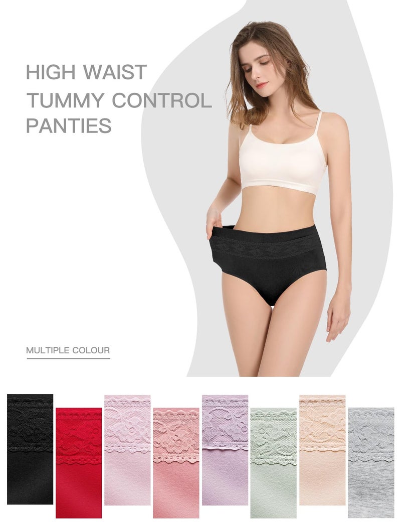 HAVVIS Women's Briefs Underwear Cotton High Waist Tummy Control Panties Rose Jacquard Ladies Panty Multipack (Brief 05-8 Pack - Assorted Colors, Large) - Image 2