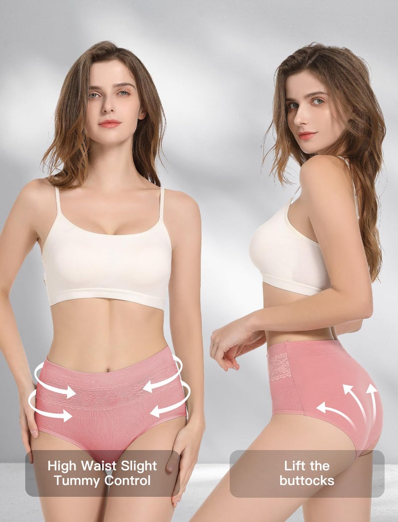 HAVVIS Women's Briefs Underwear Cotton High Waist Tummy Control Panties Rose Jacquard Ladies Panty Multipack (Brief 05-8 Pack - Assorted Colors, Large) - Image 3