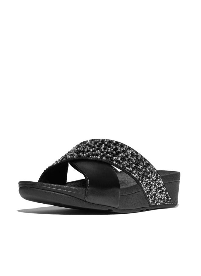 FitFlop 049-838 Fitflop Ladies Lulu Crystal-Mix Metallic Cross Slides JE2-090 Black  - Image 4