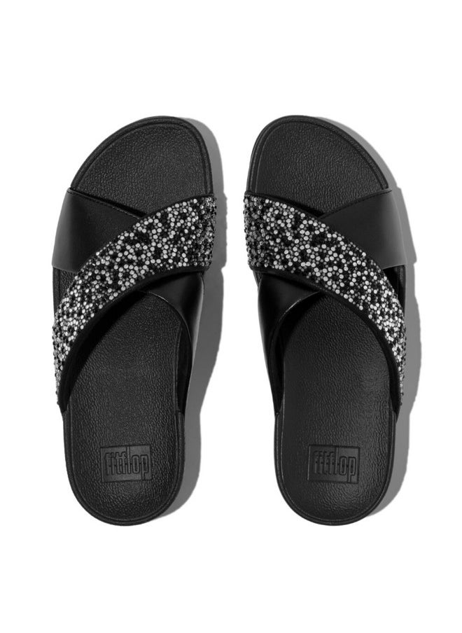 FitFlop 049-838 Fitflop Ladies Lulu Crystal-Mix Metallic Cross Slides JE2-090 Black  - Image 2