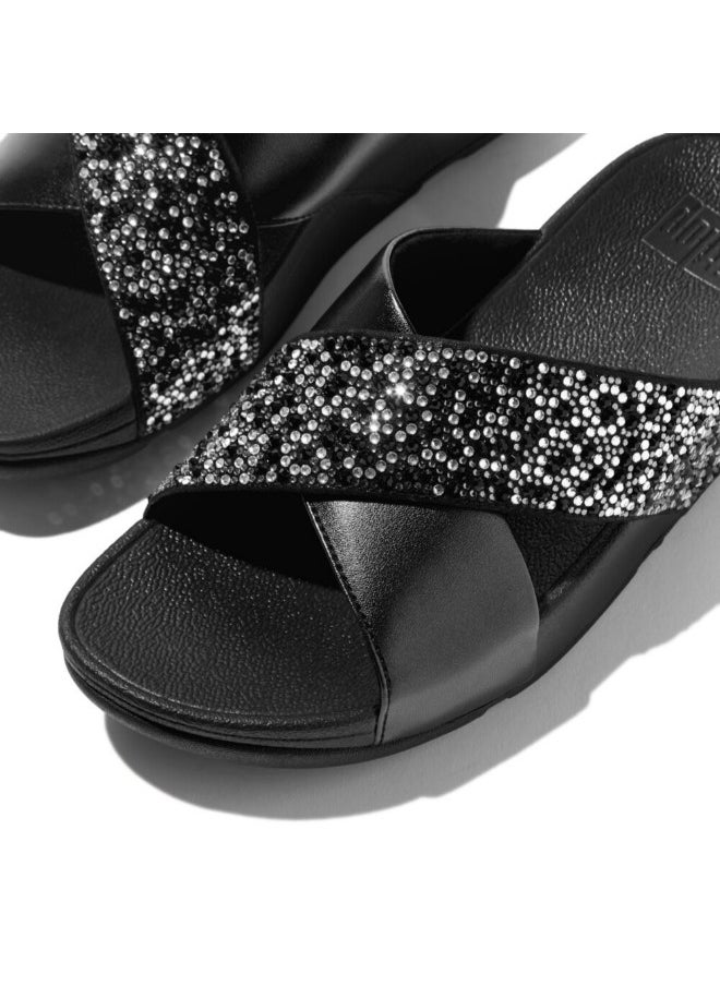 FitFlop 049-838 Fitflop Ladies Lulu Crystal-Mix Metallic Cross Slides JE2-090 Black  - Image 3