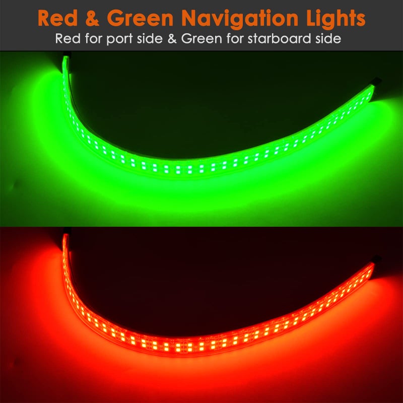 Acelane LED Boat Lights Navigation Light [84 LEDs Per Strip] Dual Row Marine Bow Light Sidelights 12V IP68 Waterproof for Pontoon Kayak Yacht Fishing Boat - 1 Pair, Red & Green - Image 3