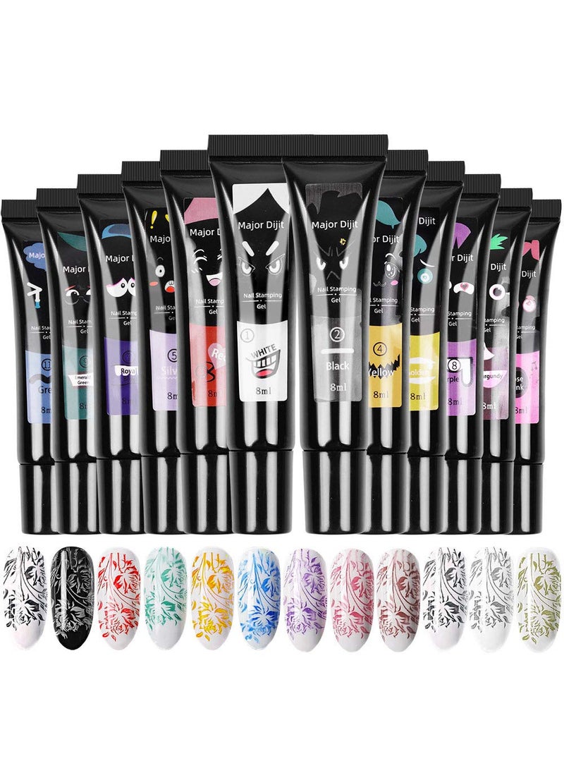 MAJOR DIJIT Major Dijit Nail stamping polish gel 8ML Nail Art UV Gel Polish for Nail Stamp Plate 12 Colors 