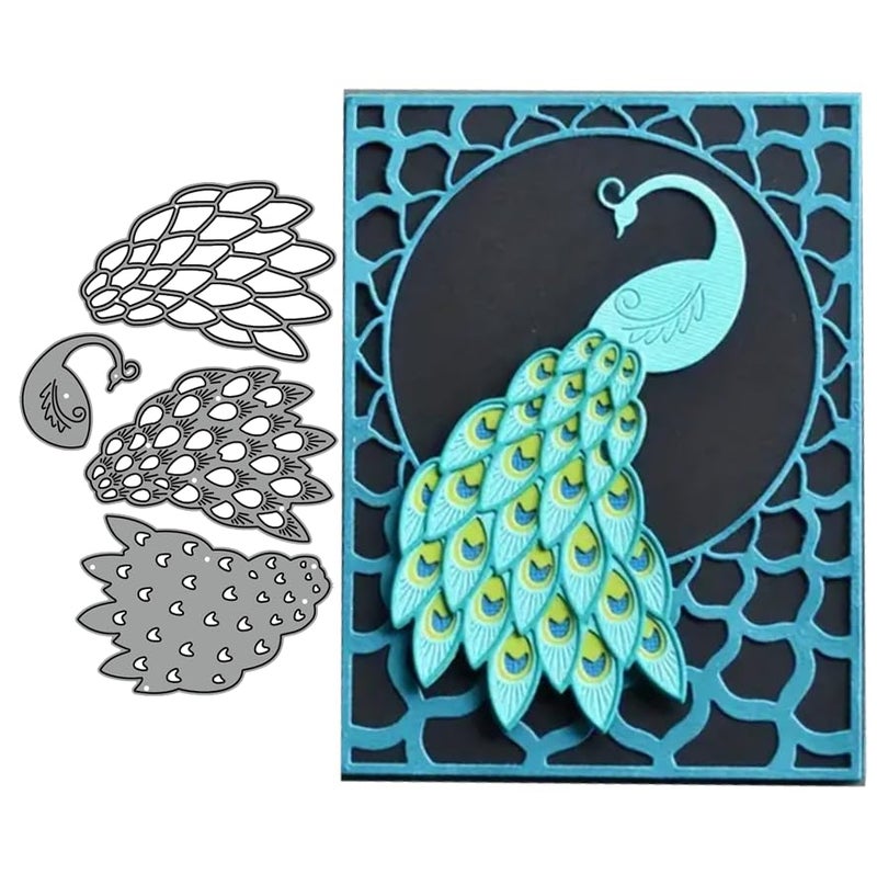 Peacock Layer Set Metal Die Cuts Peacock Layer Set Metal Cutting Dies Cut Stencils Card Paper Craft DIY Template Metal Cutting Dies Album Embossing Paper Dies for Card Making Scrapbooking