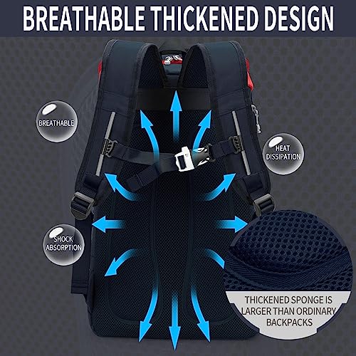 INOXTO 40L Large Tennis Backpack for Women and Men - Waterproof and Breathable Pickleball Bag With Independent Shoe Storage for Badminton Travel Camping (Dark Blue with Red) - Image 4