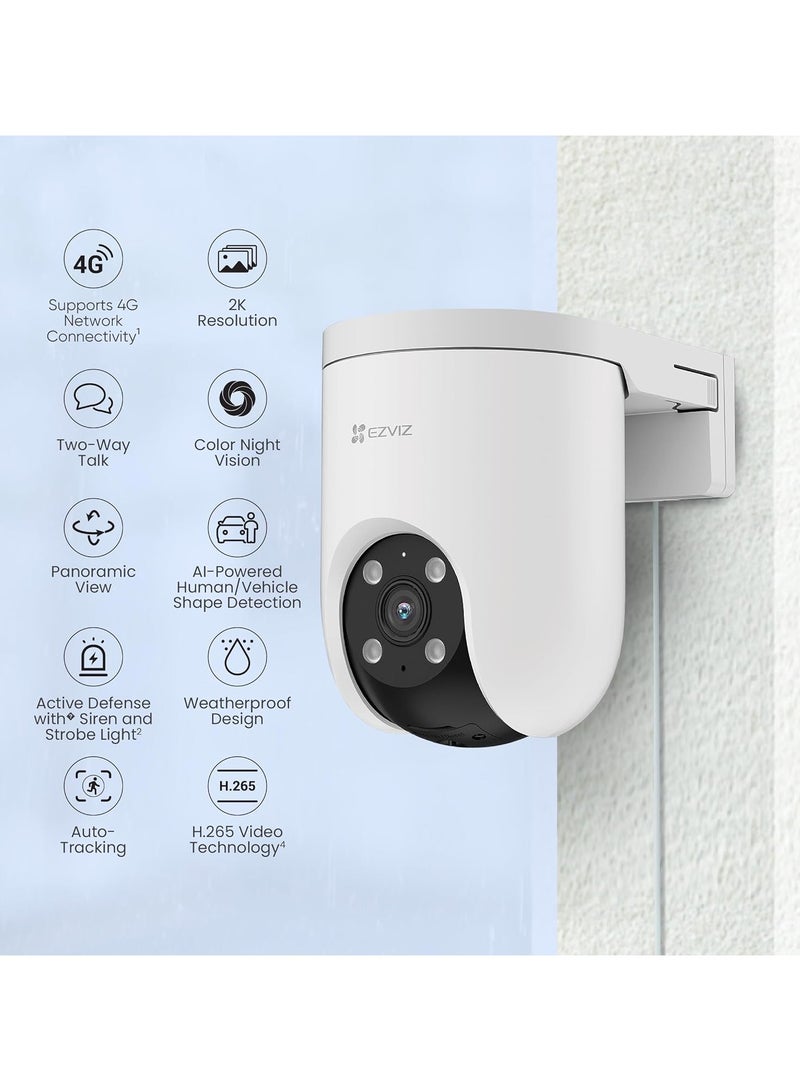 EZVIZ H8C 4G 2K Pan & Tilt 4G Camera with Auto-Tracking, 2 Way Talk, Color Night Vision, Active Defense with Siren & Strobe Light, Weatherproof, H.265 Video, Supports MicroSD Card, White - Image 2