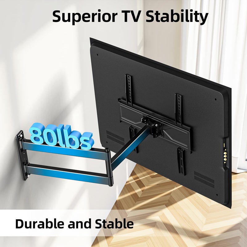USX STAR Corner TV Wall Mount Long Arm TV Mount Bracket for 32-70 Inch TVs, Full Motion Mounts with 32â€ Articulating Arms Extension & Tilt & Swivel, Holds up to 400x400mm VESA, 80 lbs for 55 65 TVS - Image 2