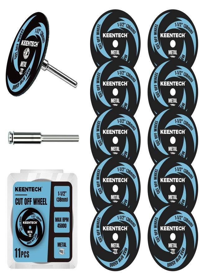 KEENTECH 1-1/2" Cut Off Wheels 11 Pack, 1.5" x 1/8" Fiberglass Reinforced Cutting Discs with 1 Mandrels, Rotary Tool Accessories for Metal - Image 1