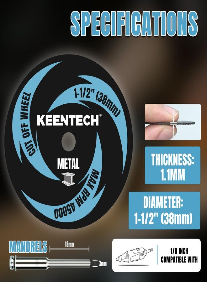 KEENTECH 1-1/2" Cut Off Wheels 11 Pack, 1.5" x 1/8" Fiberglass Reinforced Cutting Discs with 1 Mandrels, Rotary Tool Accessories for Metal - Image 2