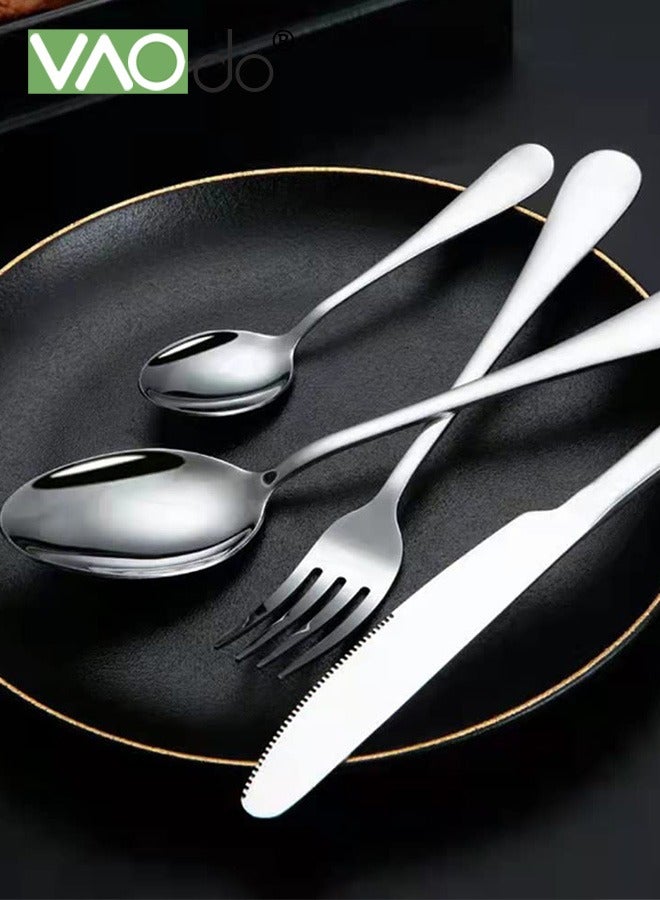 فاو دو 24PCS أدوات الفولاذ المقاوم للصدأ ، مجموعة أدوات الطعام المصقولة المرآة ، سكاكين ملعقات شوك ملعقات شاي مجموعة أدوات الطاولة الفضة - Image 2