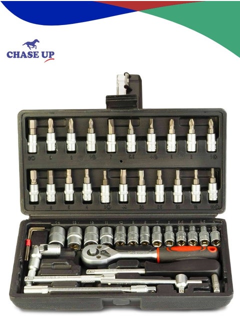 46-Piece Socket Wrench Set | 1/4“ Socket Set | Cr-V Steel Ratchet Set | Mechanic Tool Kit | Car Repair Tools