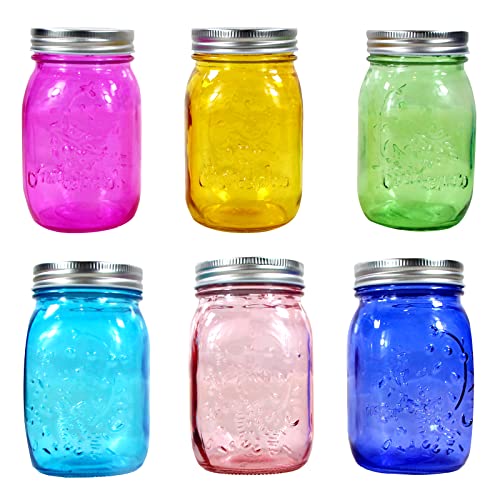 COOKWIN Colored Mason Jars 16oz Set, 6 Pack Durable Wide Mouth Glass Canning Jars with Lids for Canning, Decor, Storage And DIY Crafts - Image 1