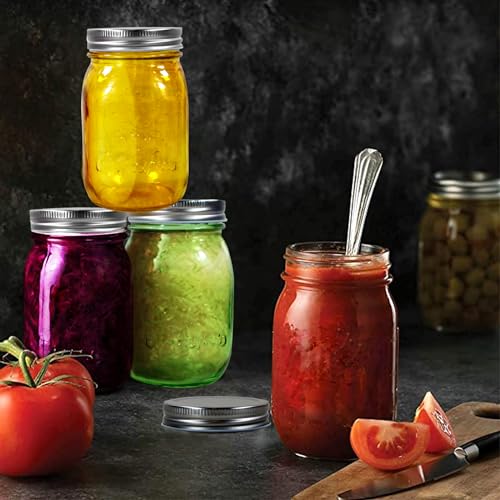 COOKWIN Colored Mason Jars 16oz Set, 6 Pack Durable Wide Mouth Glass Canning Jars with Lids for Canning, Decor, Storage And DIY Crafts - Image 2