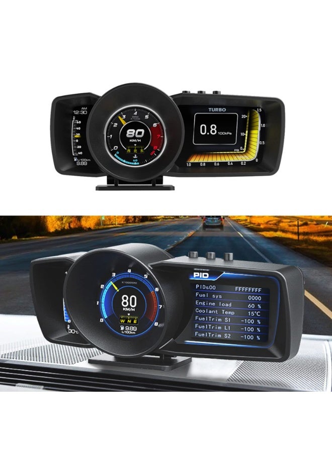 والالا شاشة عرض أمامية للسيارة مزودة بنظام OBD2 + GPS ثنائي السرعة الرقمي مع 3 شاشات LCD وكمبيوتر لوحة القيادة متعدد الوظائف A600، وضع OBD فقط للسيارات من عام 2012 وما بعده، وضع GPS لجميع السيارات - Image 1