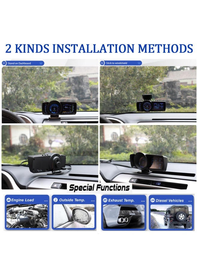 والالا شاشة عرض أمامية للسيارة مزودة بنظام OBD2 + GPS ثنائي السرعة الرقمي مع 3 شاشات LCD وكمبيوتر لوحة القيادة متعدد الوظائف A600، وضع OBD فقط للسيارات من عام 2012 وما بعده، وضع GPS لجميع السيارات - Image 5