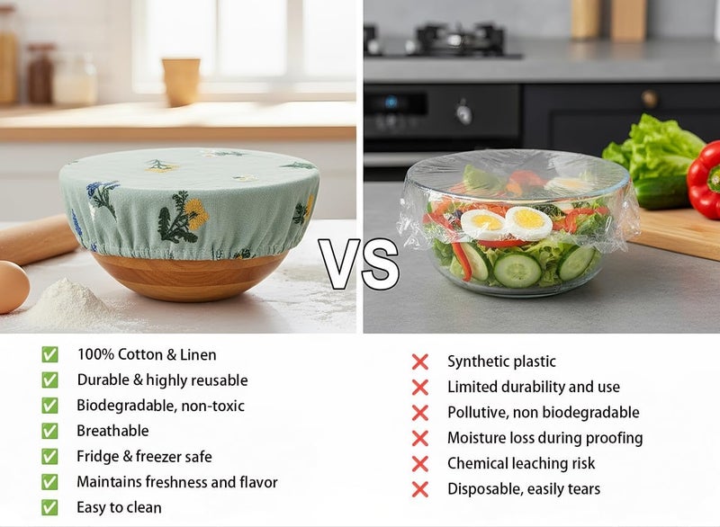 Lospara Cotton Fabric Bowl Covers, Reusable Bowl Covers for Bread Proofing, 4 Size Food Storage Container Lids, Sourdough Elastic Washable Cover for Dough Proofing and Fruit Salad (Light blue) - Image 5