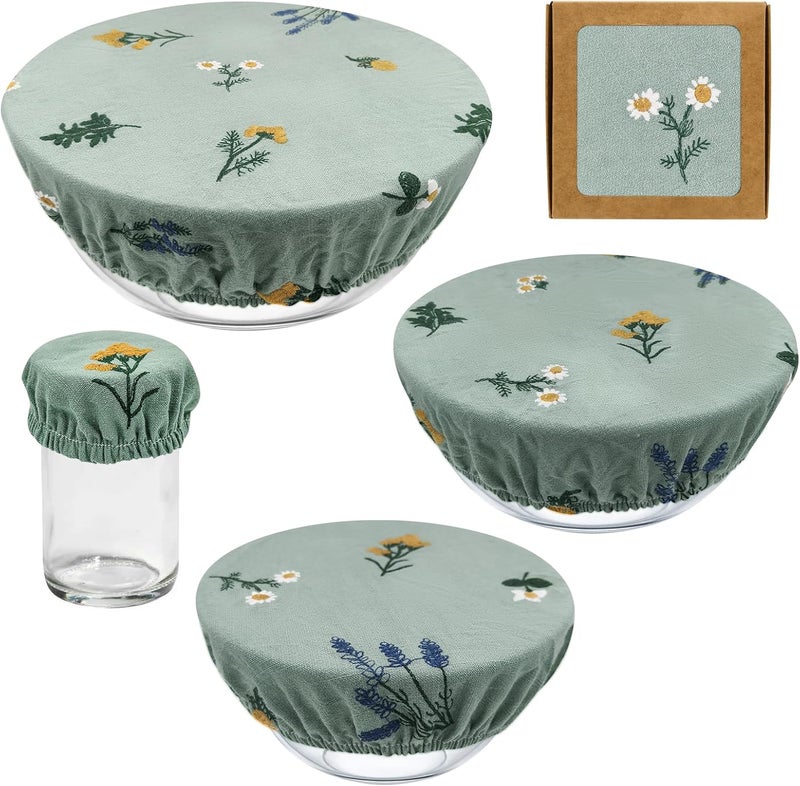 Lospara Cotton Fabric Bowl Covers, Reusable Bowl Covers for Bread Proofing, 4 Size Food Storage Container Lids, Sourdough Elastic Washable Cover for Dough Proofing and Fruit Salad (Light blue) - Image 1