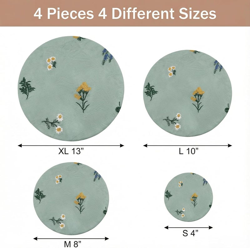 Lospara Cotton Fabric Bowl Covers, Reusable Bowl Covers for Bread Proofing, 4 Size Food Storage Container Lids, Sourdough Elastic Washable Cover for Dough Proofing and Fruit Salad (Light blue) - Image 2