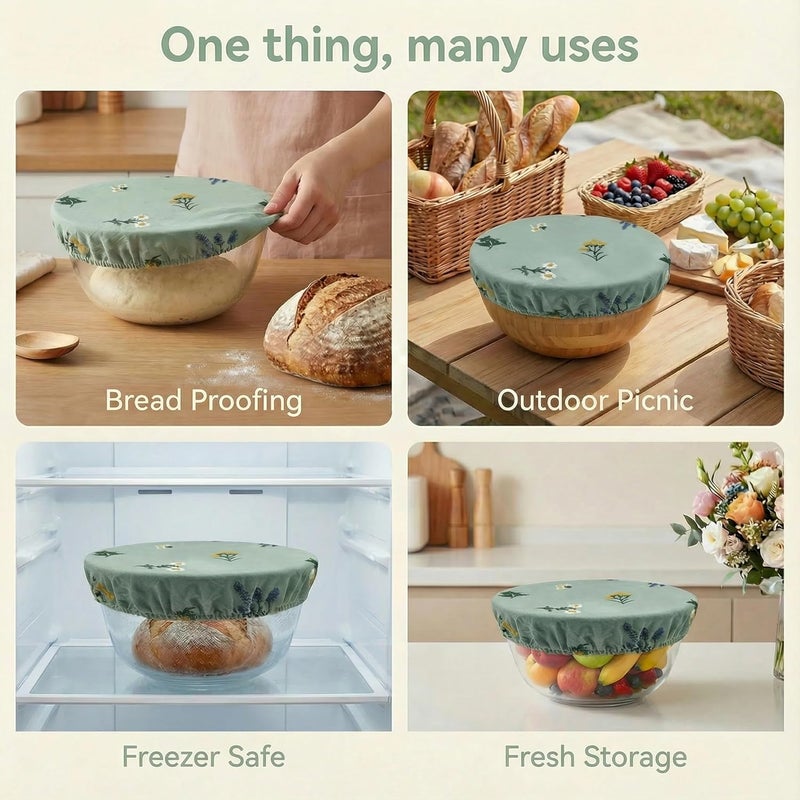 Lospara Cotton Fabric Bowl Covers, Reusable Bowl Covers for Bread Proofing, 4 Size Food Storage Container Lids, Sourdough Elastic Washable Cover for Dough Proofing and Fruit Salad (Light blue) - Image 3