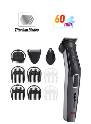 Carbon Titanium 10-in-1 Multi Trimmer For Men | 200 grams Lightweight Design | High Power 60 Minutes Cordless Use | Attachments For Multiple Body Hair Trim & Washable Heads | MT727SDE Grey/Black