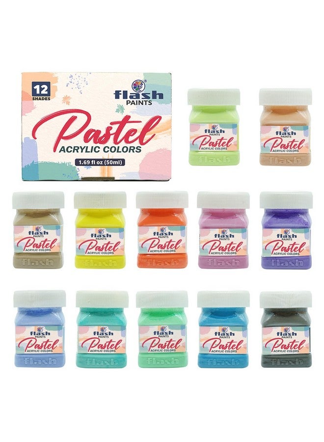 Flash Pastel Acrylic Colours-Rich Pigments Non Fading Non Toxic Acrylic Paint Set for Artists Professionals Students Hobby Painters (Set of 12 Colors-50 ml each, Multi) - Image 1