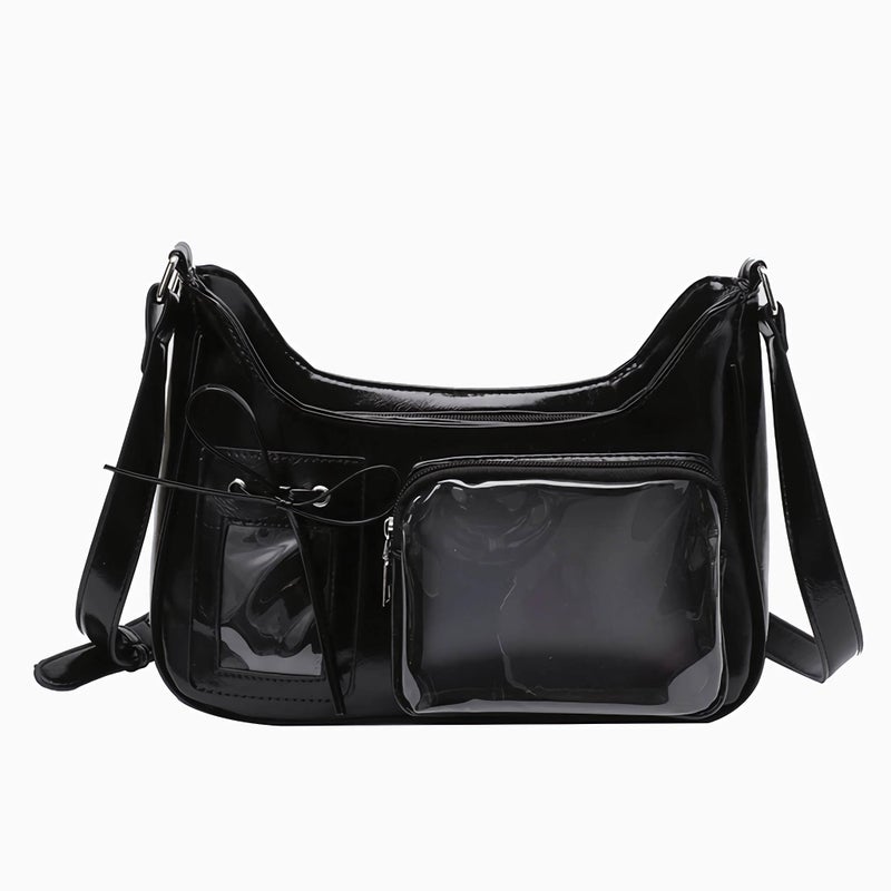Winatehr ita black shoulder bag for women, pin display kawaii bow anime crossbody bag, cute y2k everyday coquette purse - Image 1